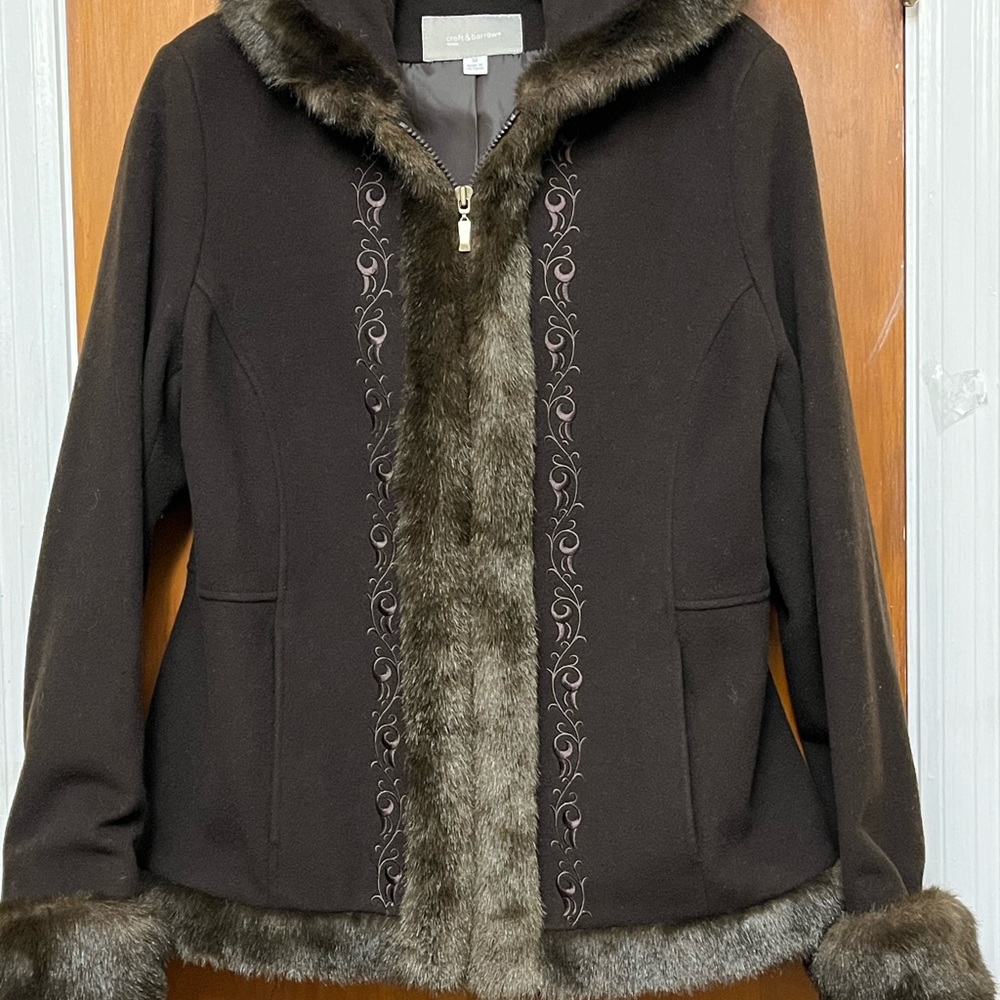 Croft & Barrow Women’s Brown Winter faux fur Wool coat medium - Picture 6 of 12